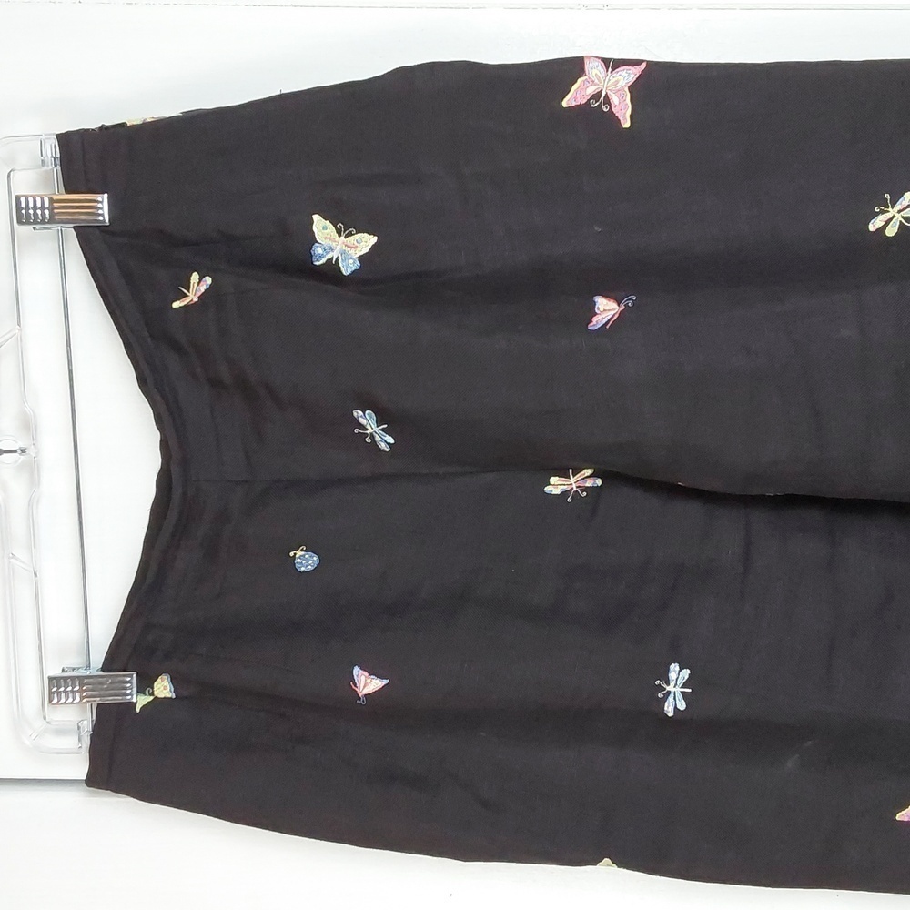 Talbots| Irish Linen Black Whimsical Butterfly Embellished Pants Sz.12